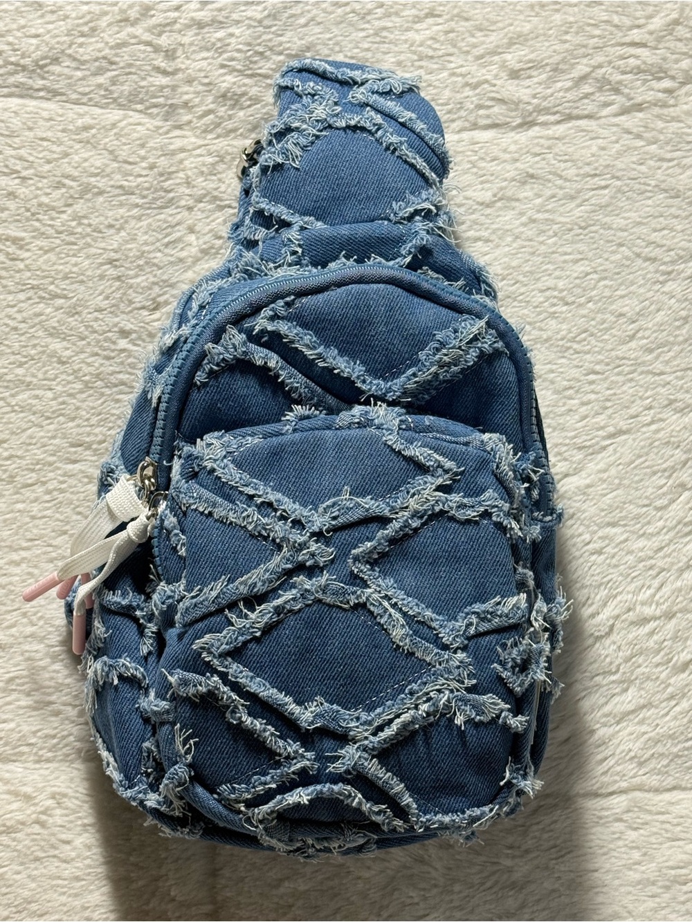 NWT Wildfox Blue Denim Frayed Crossbody Sling Bag